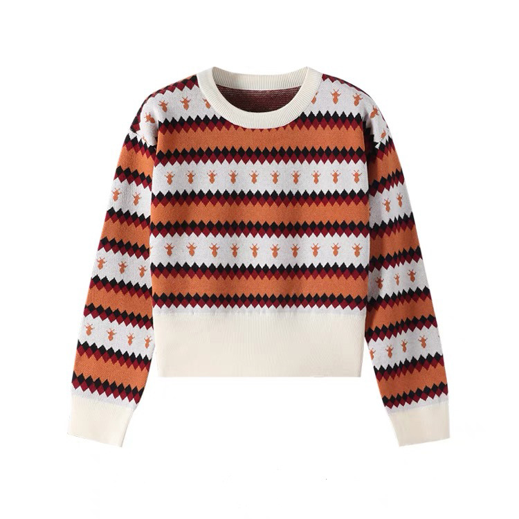 OEM personnalisé nouveau concepteur automne hiver mode Jacquard rayé pull tricoté pour les femmes