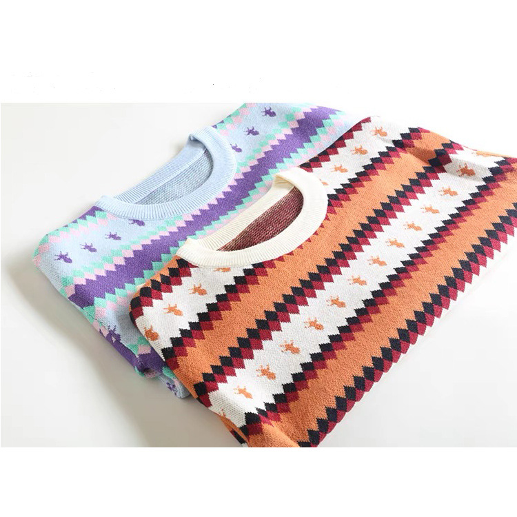 OEM personnalisé nouveau concepteur automne hiver mode Jacquard rayé pull tricoté pour les femmes