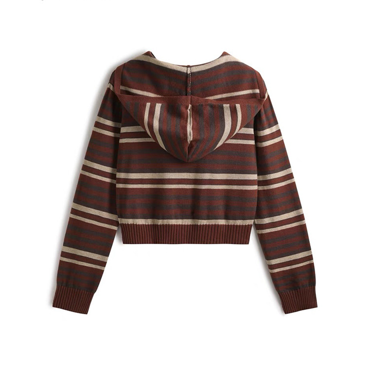 OEM usine personnalisé automne hiver dames décontractées tricots Zip rayé à capuche femmes tricoté pull manteau Cardigan