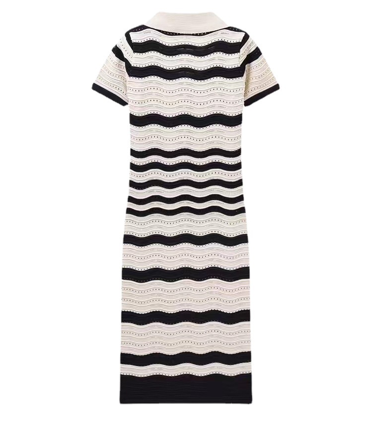 Robe longue en tricot à manches courtes et col en V pour femmes, personnalisée en usine OEM, printemps été, Slim, rayée