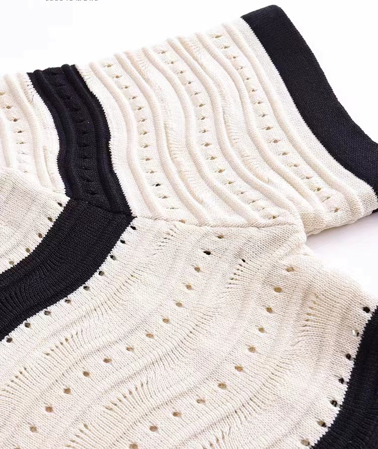 Robe longue en tricot à manches courtes et col en V pour femmes, personnalisée en usine OEM, printemps été, Slim, rayée