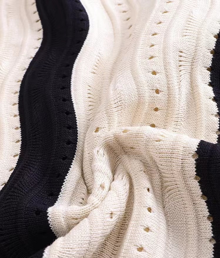 Robe longue en tricot à manches courtes et col en V pour femmes, personnalisée en usine OEM, printemps été, Slim, rayée