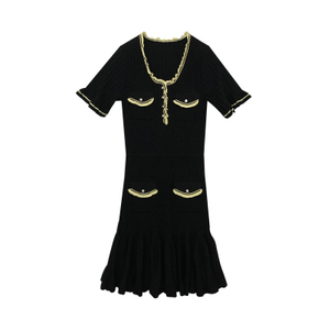 Robe pull en tricot plissée à manches courtes pour femmes, personnalisé en usine OEM, printemps été