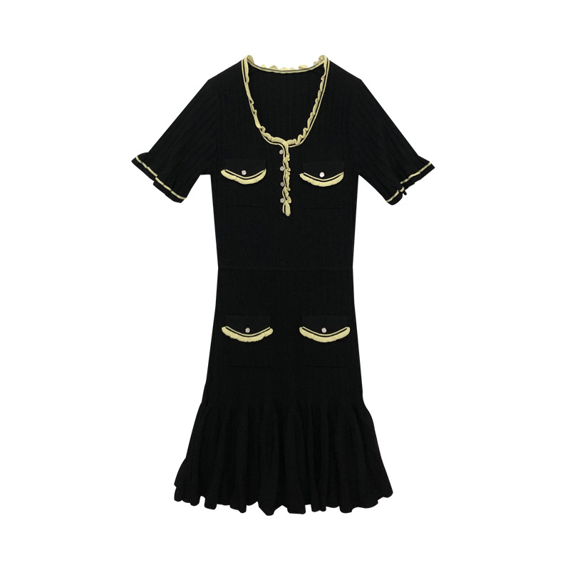 Robe pull en tricot plissée à manches courtes pour femmes, personnalisé en usine OEM, printemps été