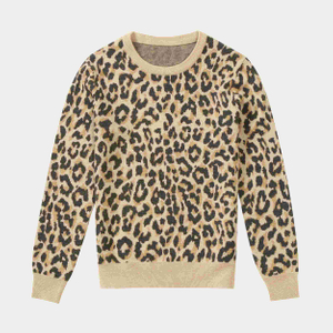 Les dames de tricots d'usine faites sur commande d'OEM ont tricoté des chandails de pull de jacquard d'impression de léopard 
