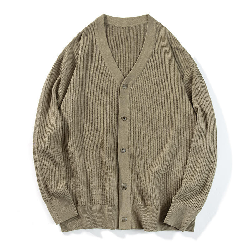 OEM personnalisé nouveau simple lâche couleur unie à manches longues décontracté pull tricoté Cardigan pour hommes