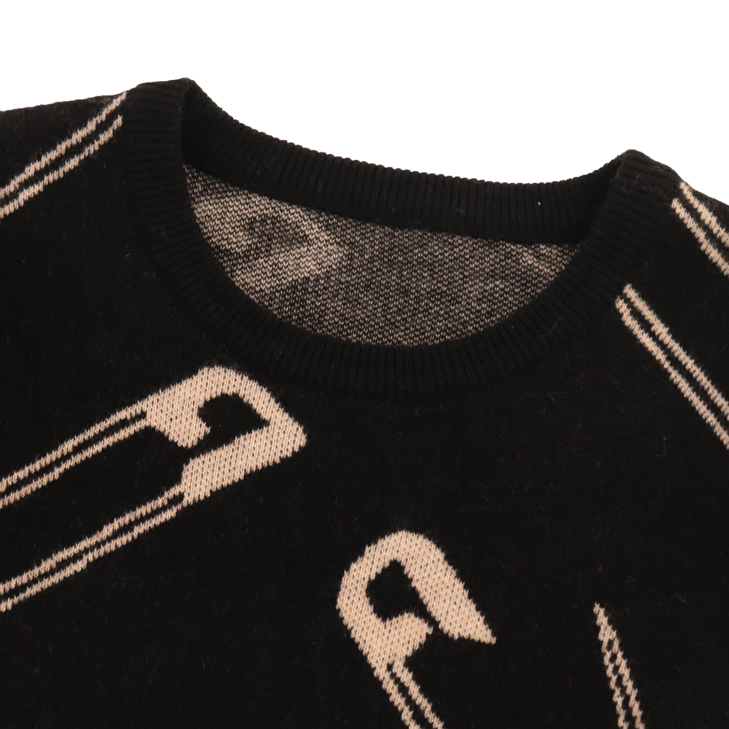 Automne Hiver OEM Custom Black Print Long Sleeve Women Pullover Knit Sweater