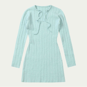 Automne hiver OEM usine personnalisée à manches longues femmes pull en tricot pull câble modèle robe en tricot