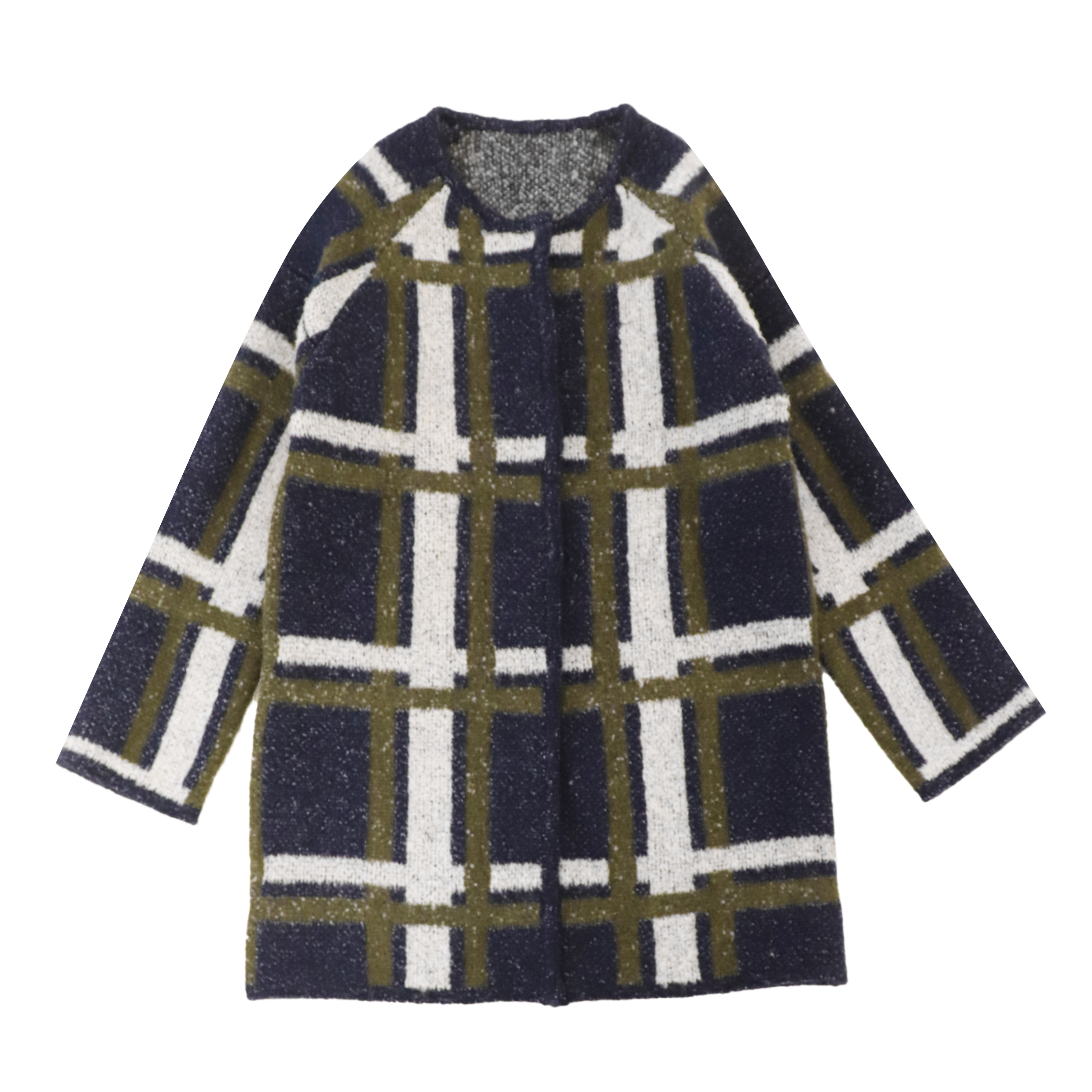 OEM Factory Custom Plaid Print Long Sleeve Women Ladies Knit Pull Cardigan Manteau