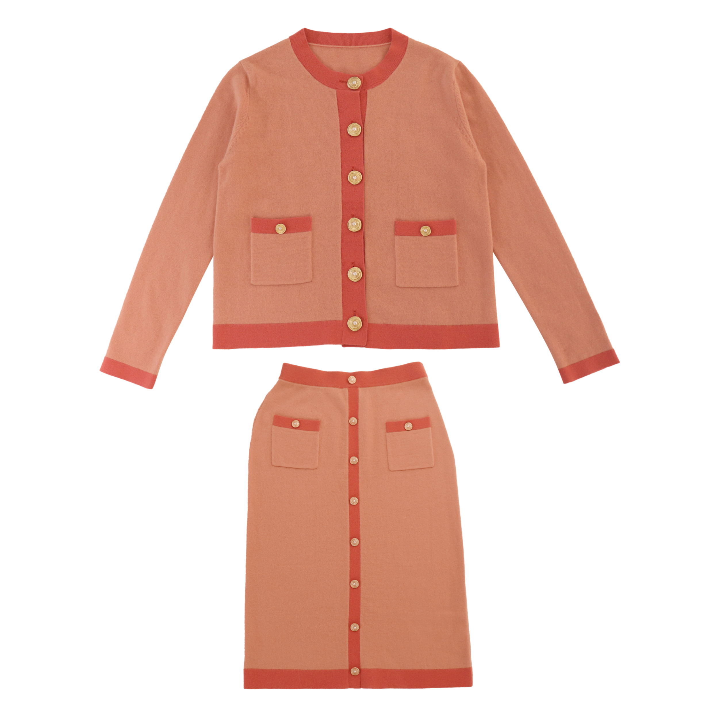 OEM personnalisé hiver chandail à manches longues cardigan haut jupe deux pièces femmes tricot ensemble