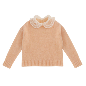 Automne hiver OEM usine personnalisé à manches longues col de poupée rose femmes pull pull en tricot