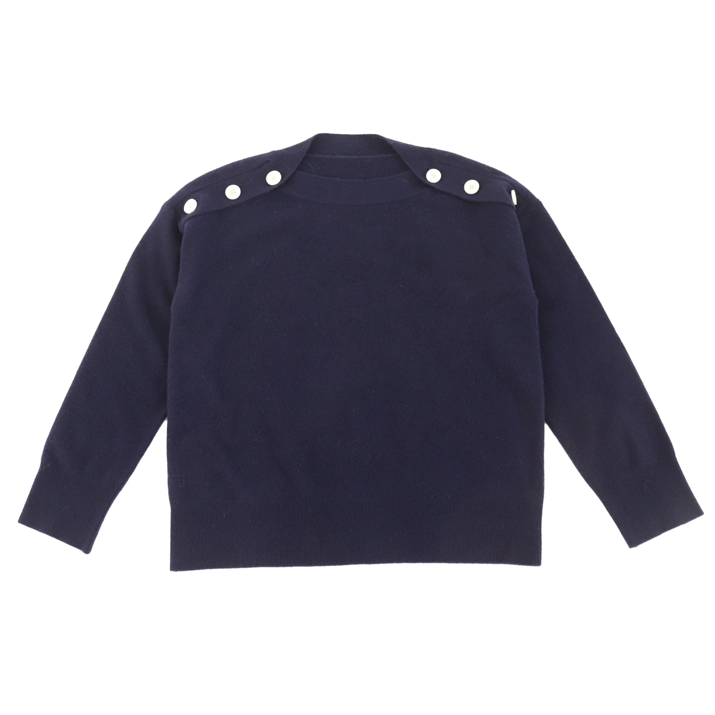 Automne Hiver OEM Usine Custom Navy Crewneck Button Long Sleeve Women Pull Pull en tricot