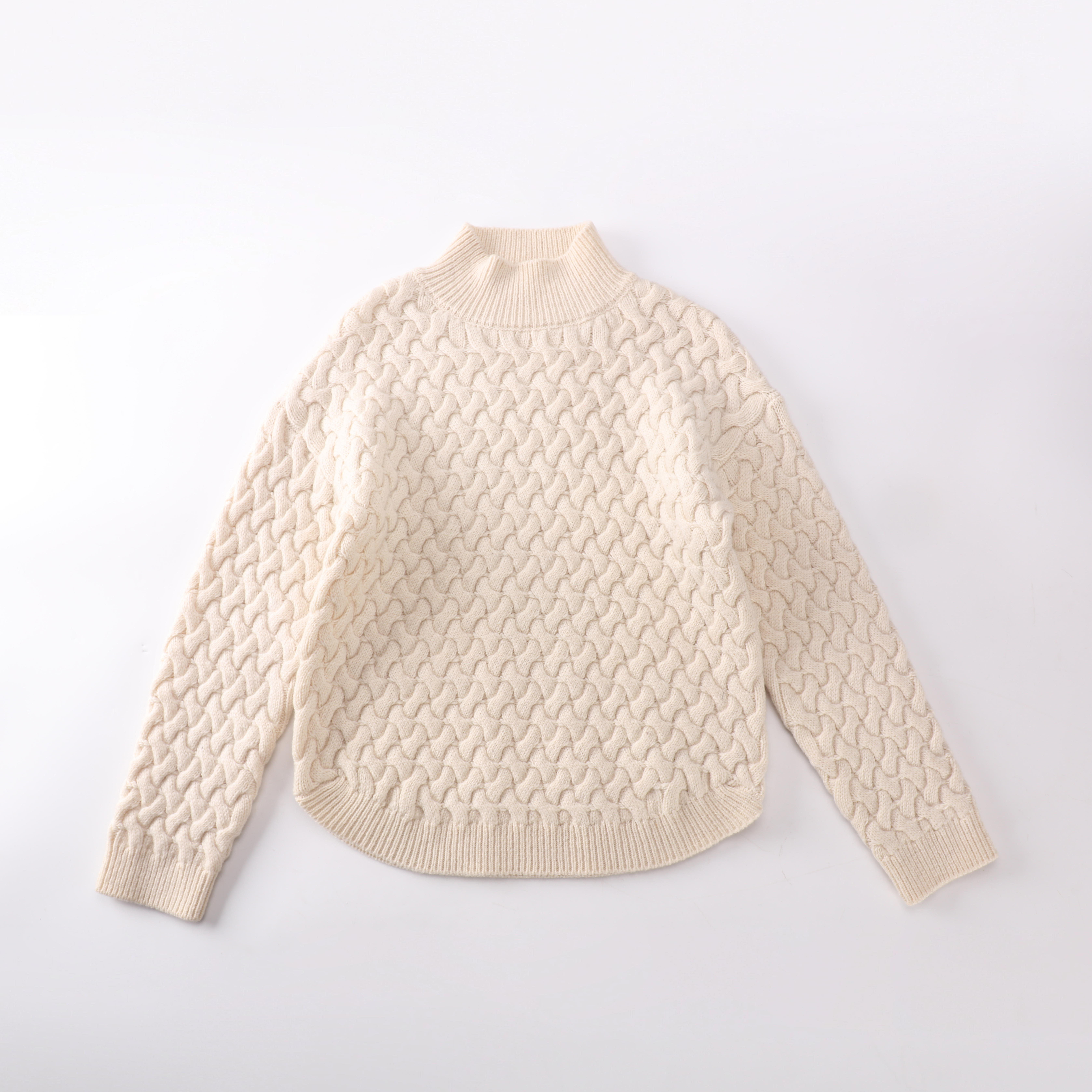 Automne hiver OEM usine personnalisé Beige à manches longues motif géométrique femmes dames pull pull en tricot