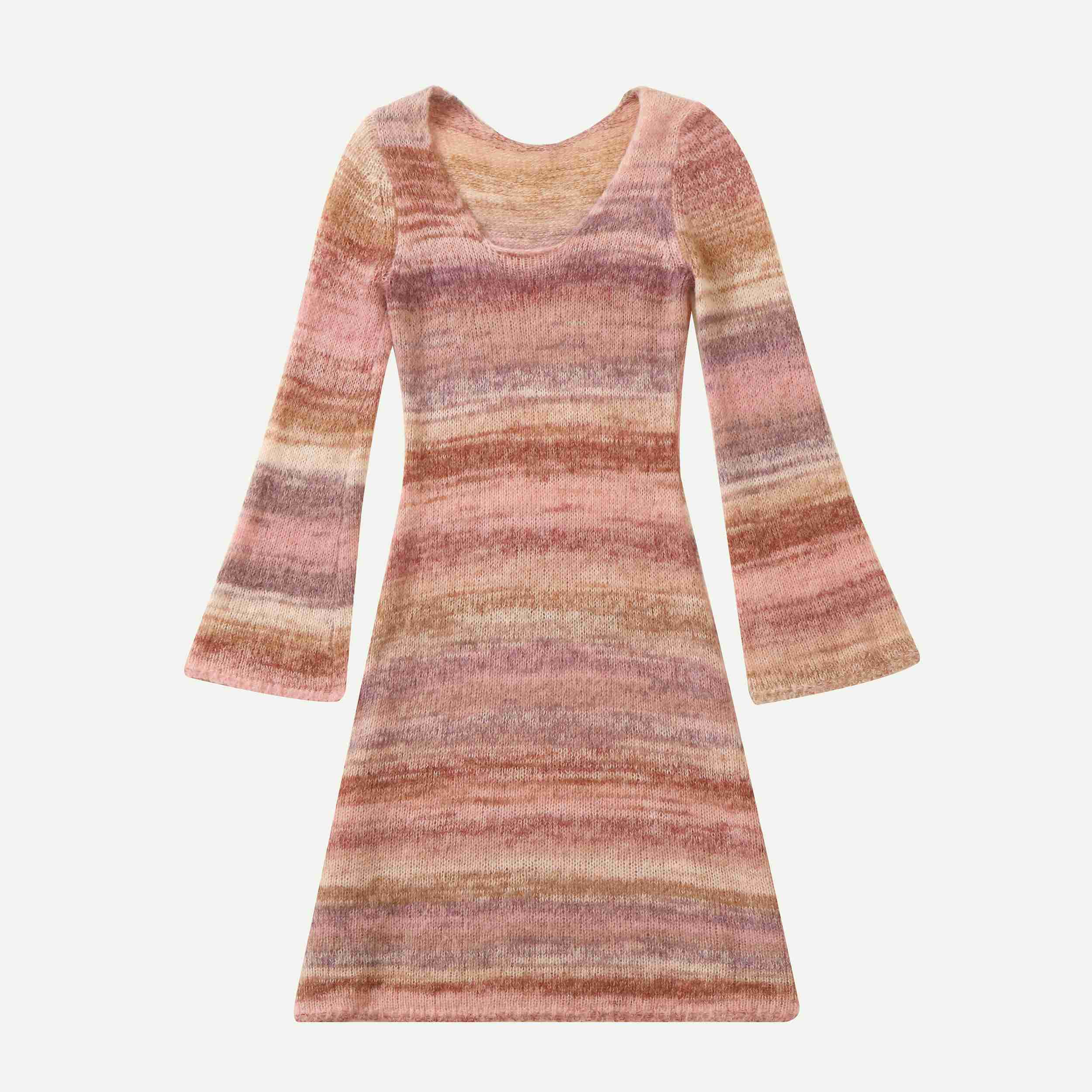 Automne Hiver Femmes Space Dye À Manches Longues Pull Rayé Robe En Tricot