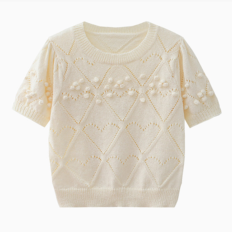 OEM usine personnalisé été concepteur dames tricots évider à manches courtes femmes tricoté chemise hauts pull 