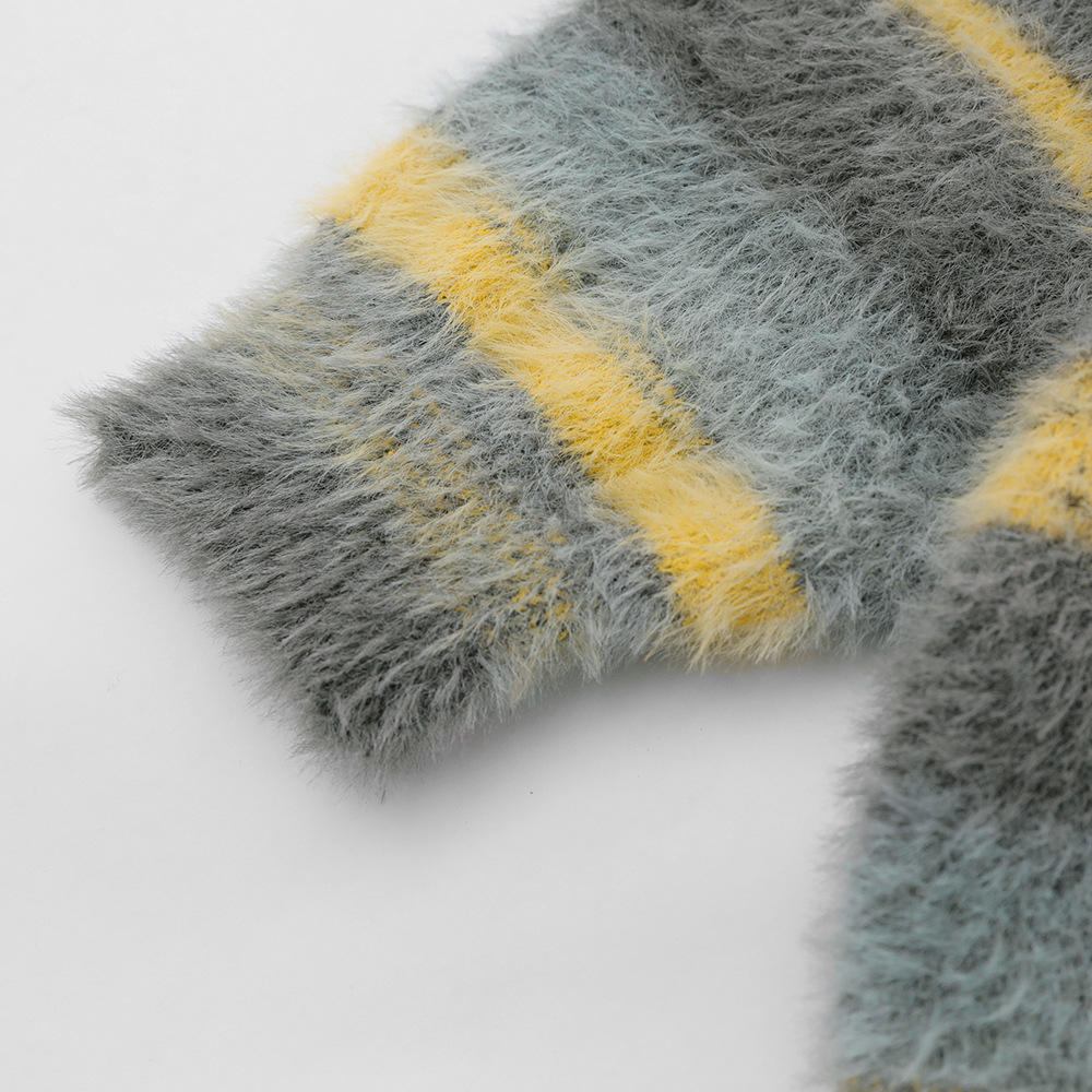 OEM personnalisé automne hiver hommes doux Mohair tricots col en V tricot rayé manteau Cardigan pull 