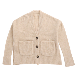 Automne Hiver Personnalisé Beige À Manches Longues Col En V Femmes Pull Pull En Tricot Avec Poche