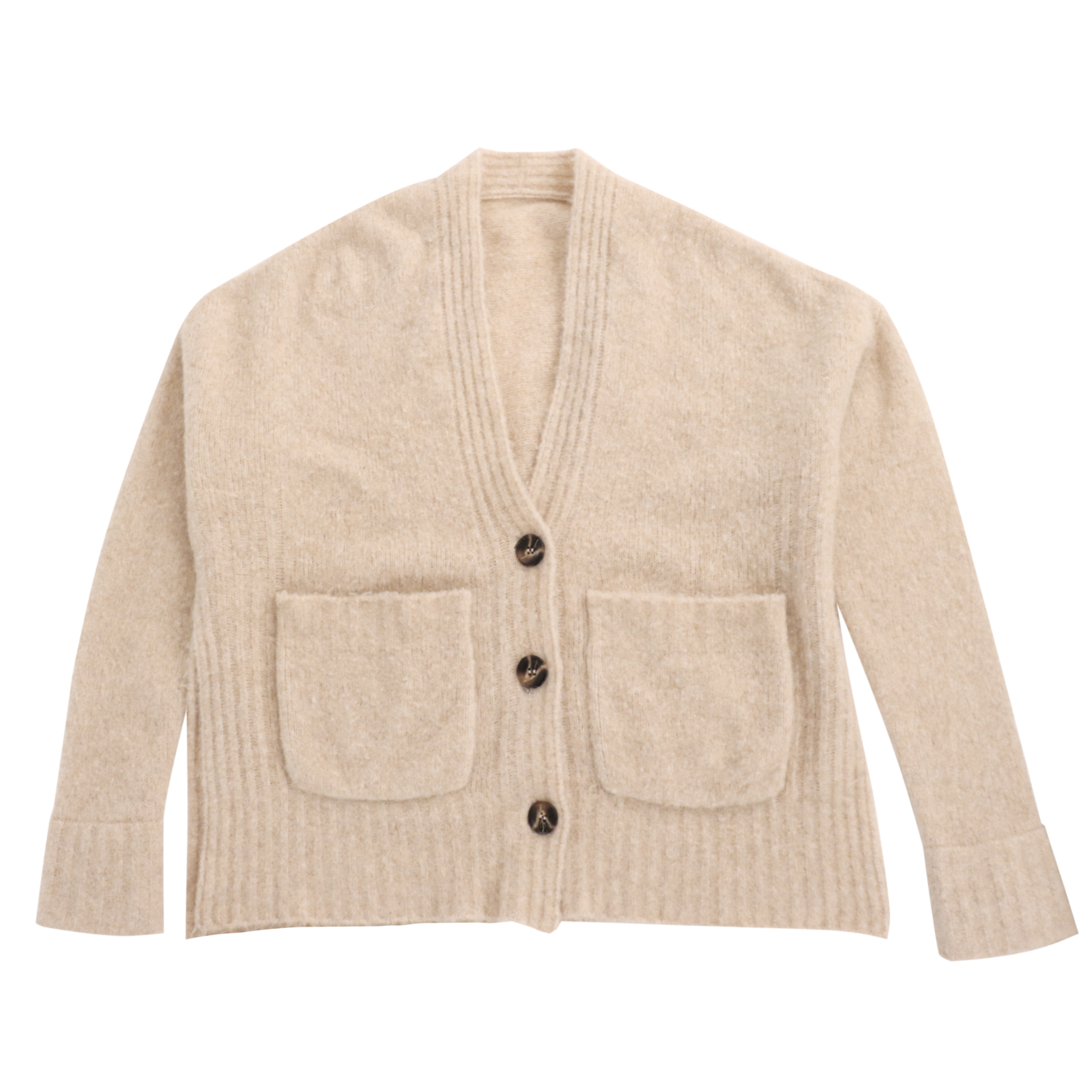 Automne Hiver Personnalisé Beige À Manches Longues Col En V Femmes Pull Pull En Tricot Avec Poche