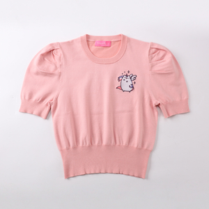 Printemps automne OEM personnalisé rose à manches courtes O-cou imprimé femmes dames pull pull en tricot