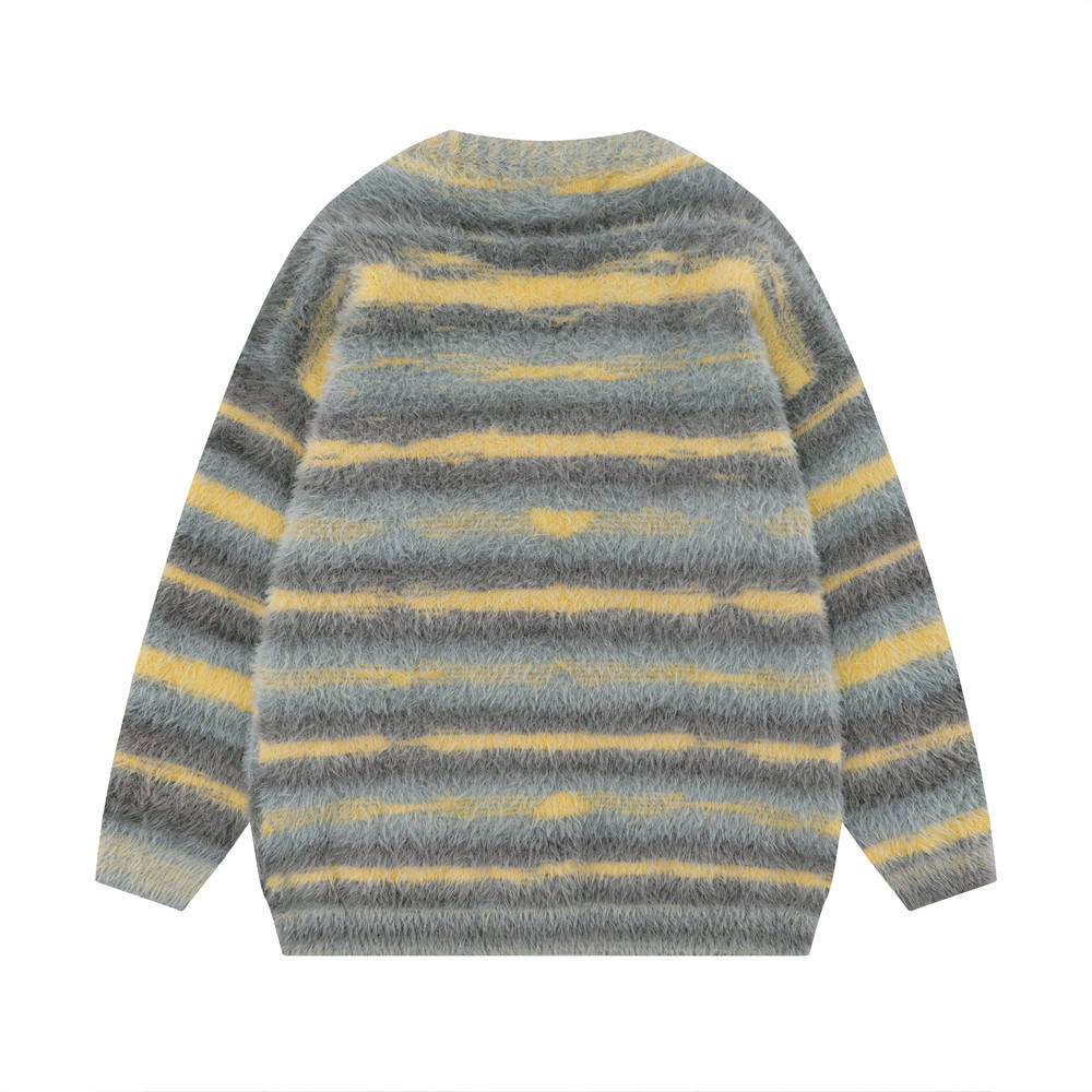 OEM personnalisé automne hiver hommes doux Mohair tricots col en V tricot rayé manteau Cardigan pull 