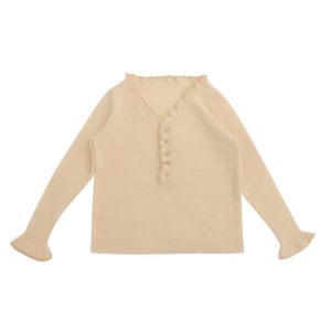 Automne Hiver OEM Factory Custom Long Sleeve Button Ruffles Women Pullover Knit Sweater