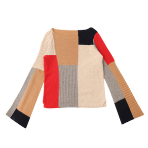 Automne hiver OEM usine personnalisée à manches longues couleurs contrastées laine femmes pull pull en tricot