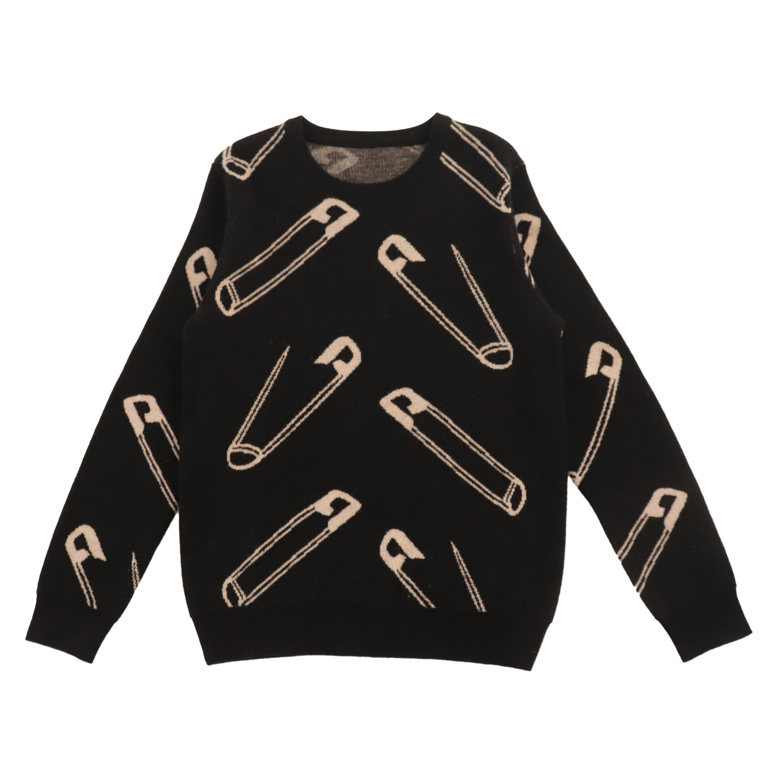 Automne Hiver OEM Custom Black Print Long Sleeve Women Pullover Knit Sweater