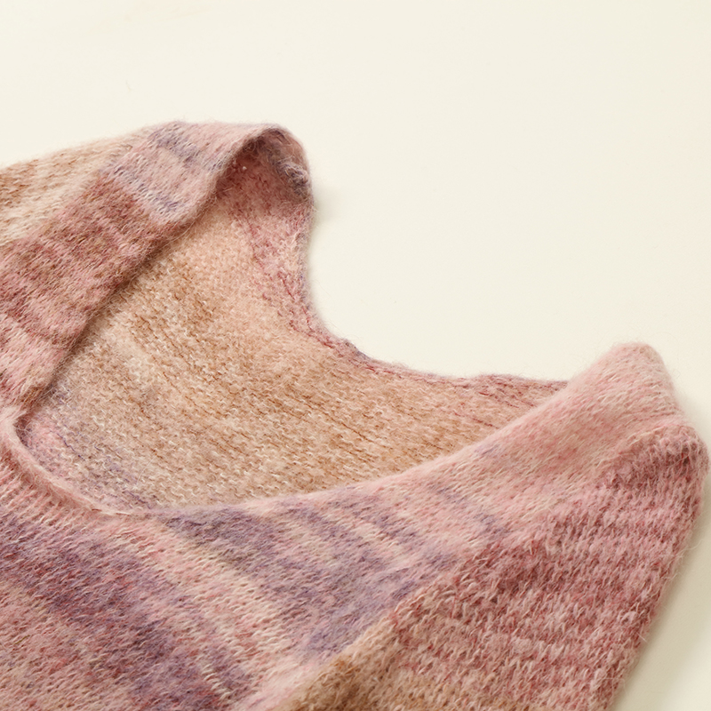 Automne Hiver Femmes Space Dye À Manches Longues Pull Rayé Robe En Tricot