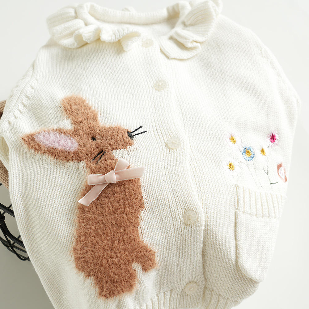 OEM personnalisé fille à manches longues hiver lapin tricot bouton Cardigan pull manteau pour enfants fille