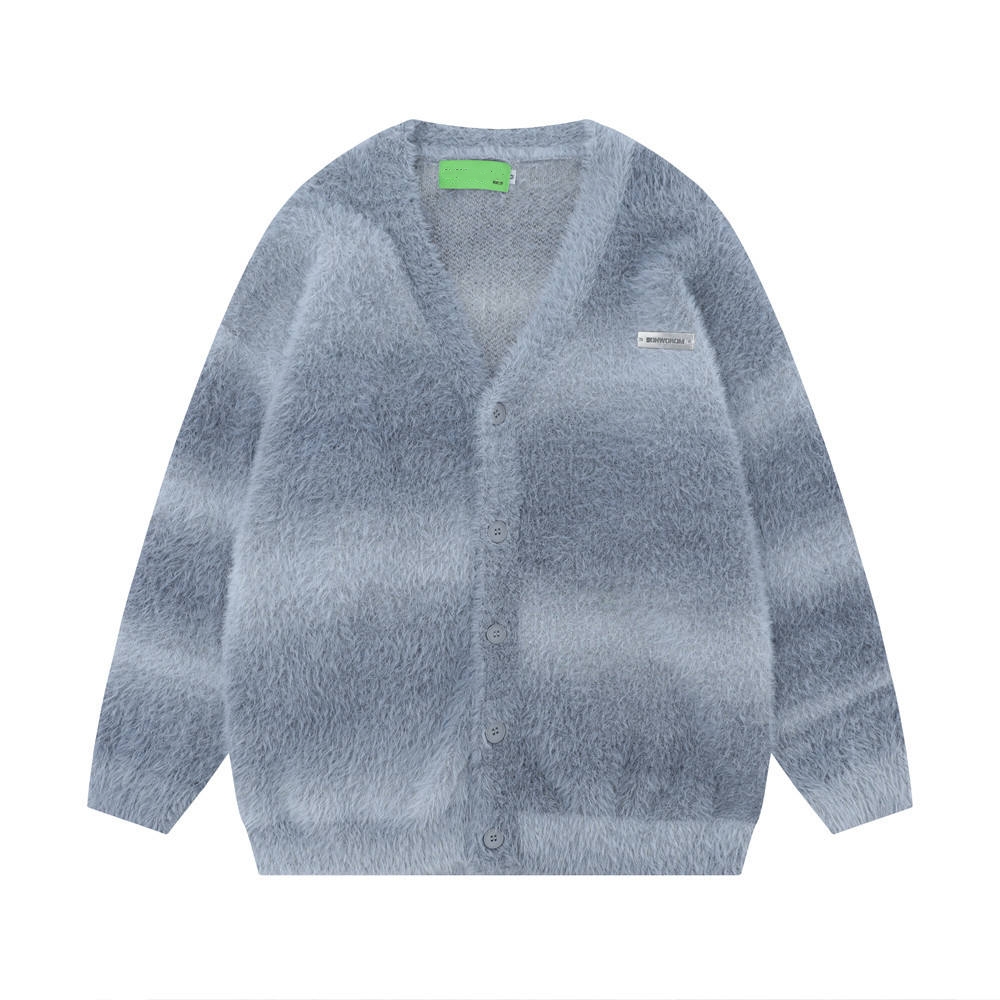 OEM personnalisé automne hiver hommes doux Mohair tricots col en V tricot rayé manteau Cardigan pull 