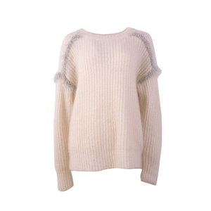 OEM Custom Women's Automn Winter Winterwear Soft Long Long Sleeve beige Tripped Pullover Pullat
