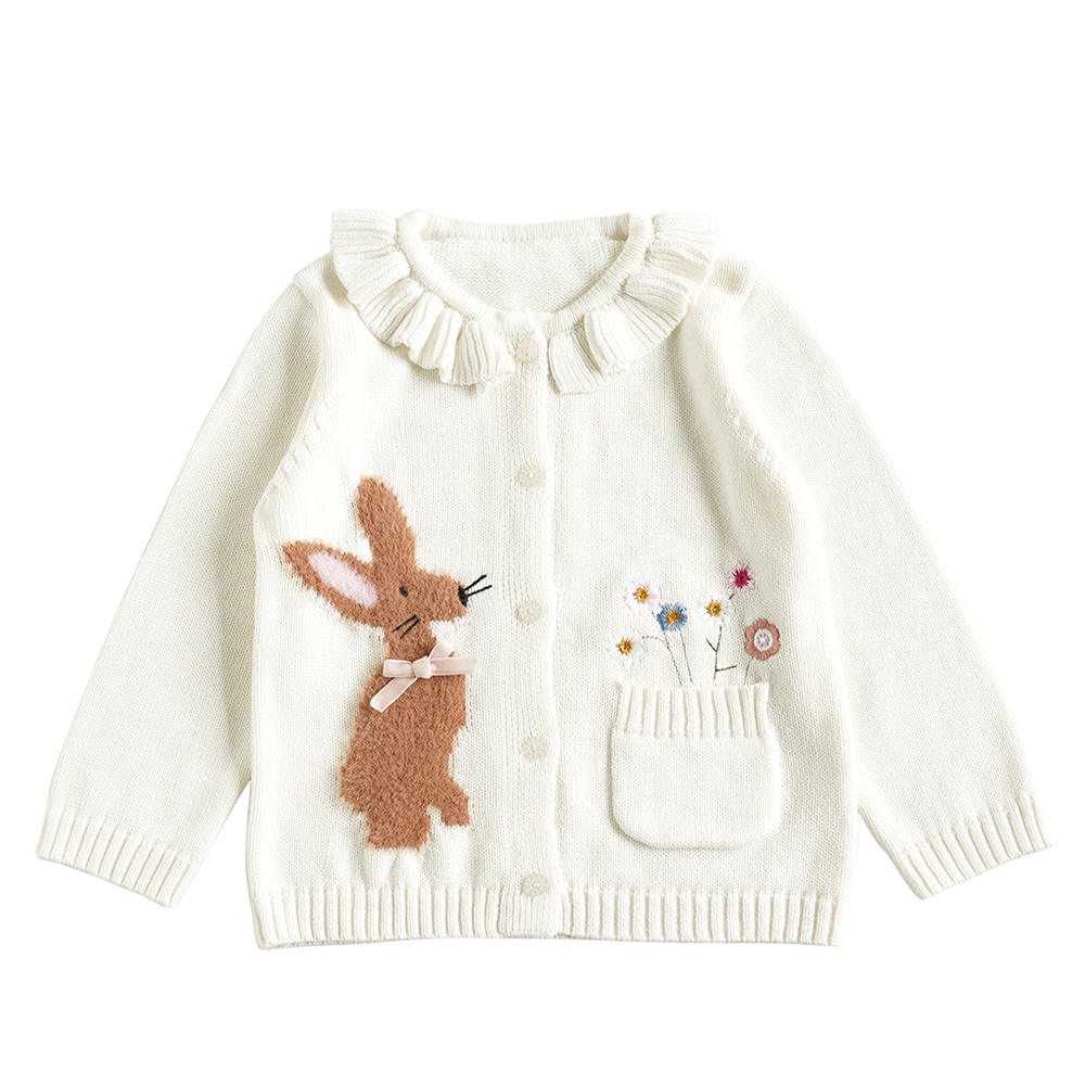 OEM personnalisé fille à manches longues hiver lapin tricot bouton Cardigan pull manteau pour enfants fille