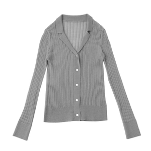 Cardigan de chandail en tricot pour femmes à manches longues gris personnalisé OEM de haute qualité