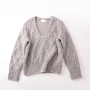 Automne Hiver OEM Usine De Mode Nouveau Personnalisé À Manches Longues En Laine Col En V Gris Femmes Pull Pull En Tricot