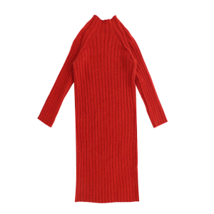 Robe pull en tricot rouge à manches longues pour femmes, personnalisé en usine OEM, hiver